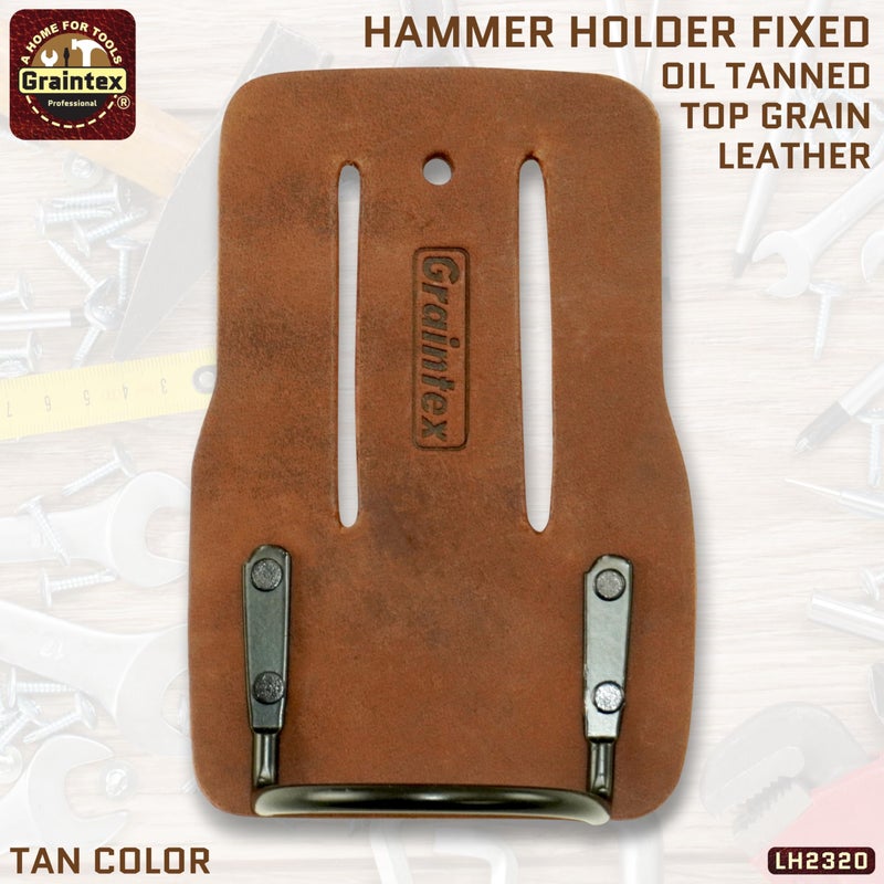 Graintex LH2320 Hammer Holder Fixed Tan Color Oil Tanned Top Grain Leather, Tunnel Slot Fits up to 3" Belt, Reinforced with Rivets, Electricians, Carpenters, Contractors - Image 2